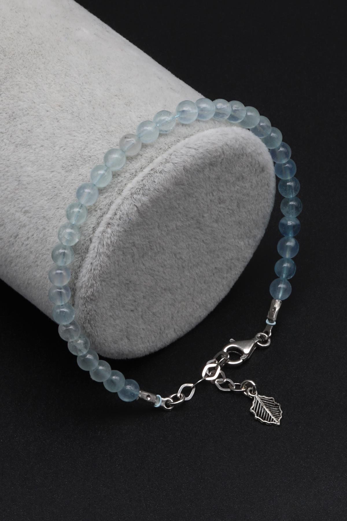 Akuamarin Doğal Taş 925 Ayar Gümüş Bileklik 