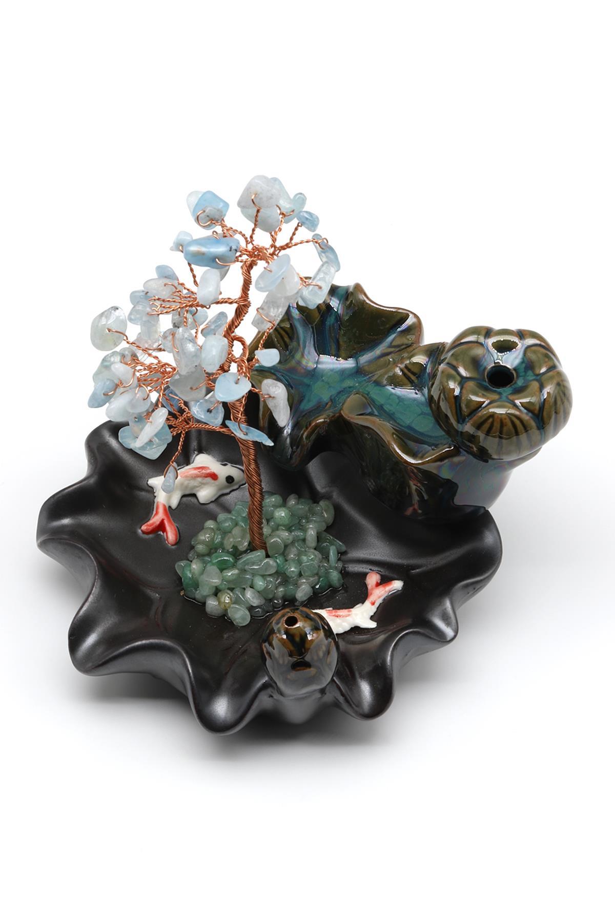 Akuamarin Doğal Taş Ağaçlı Tütsülük