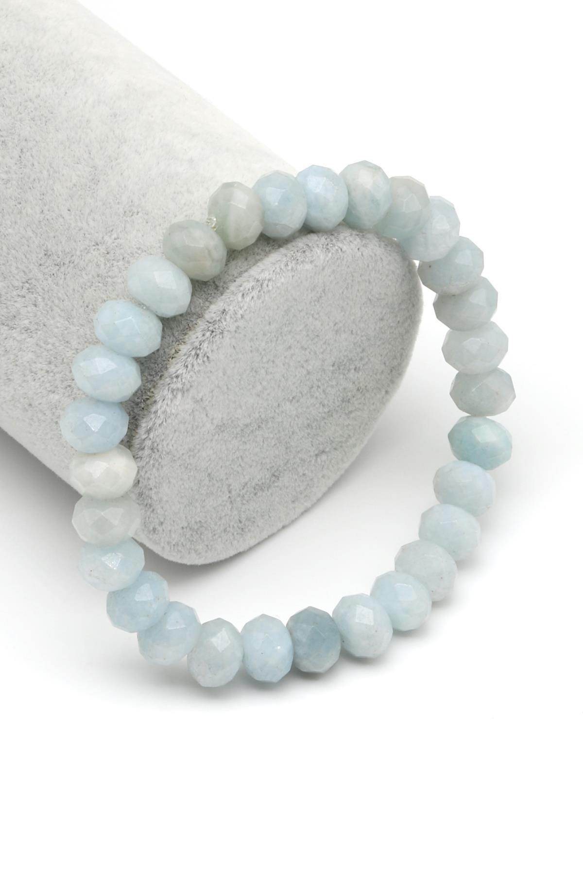 Akuamarin Doğal Taş Bileklik 6 x 8 mm Fasetli Rondel Kesim