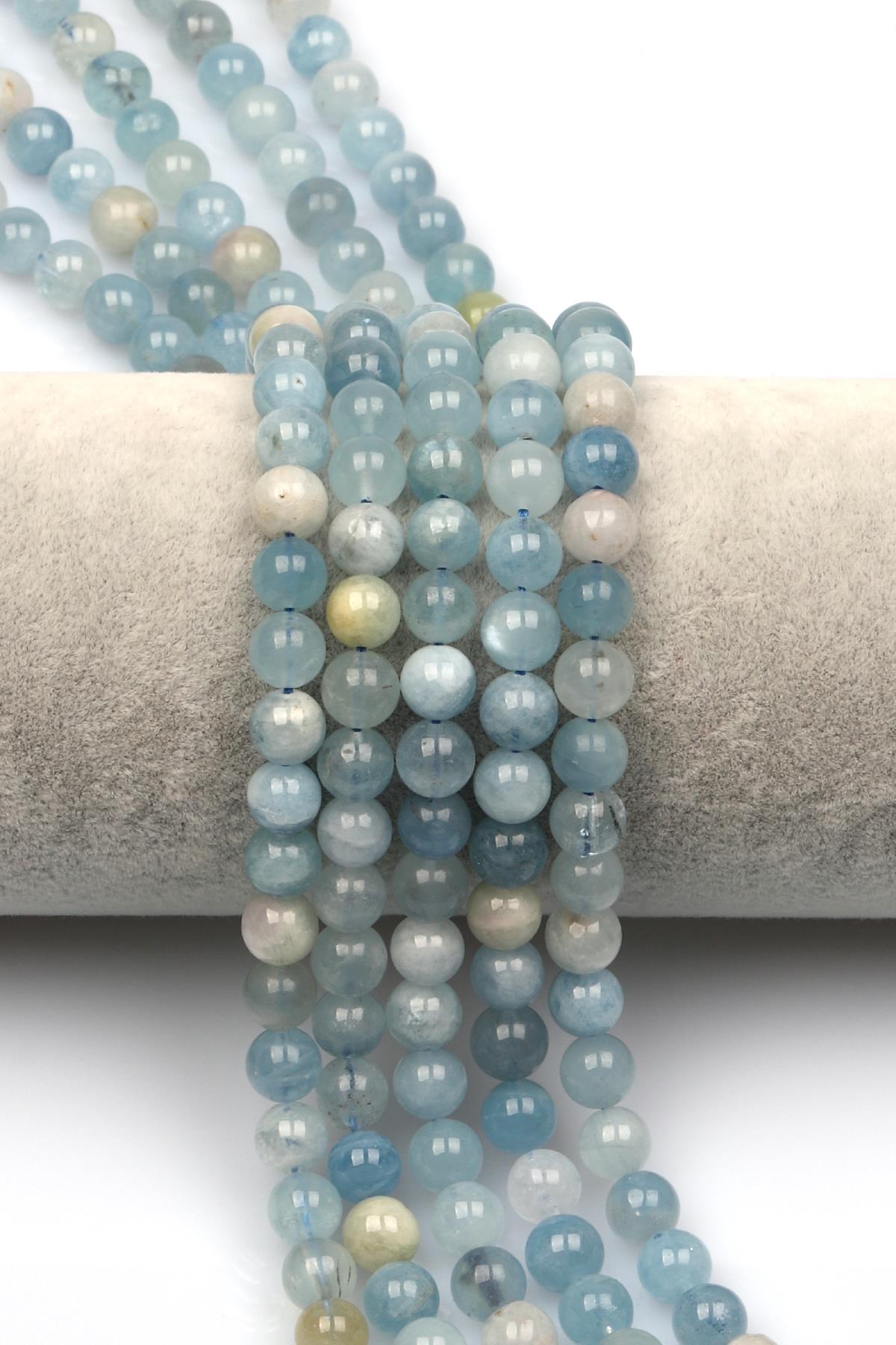 Akuamarin Doğal Taş Dizi 6 mm Küre Kesim