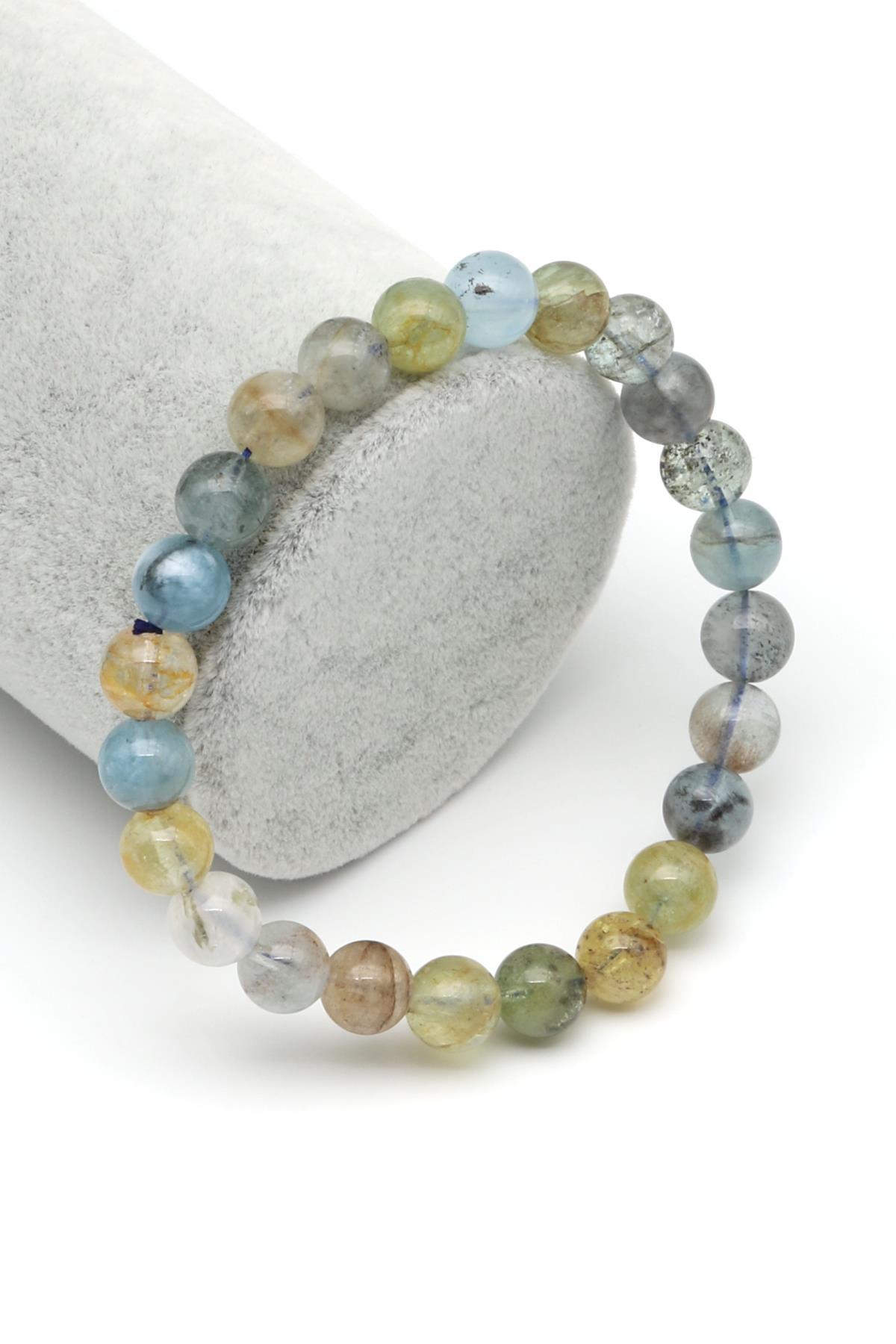 Akuamarin-Heliodor Doğal Taş Bileklik 8 mm Küre Kesim