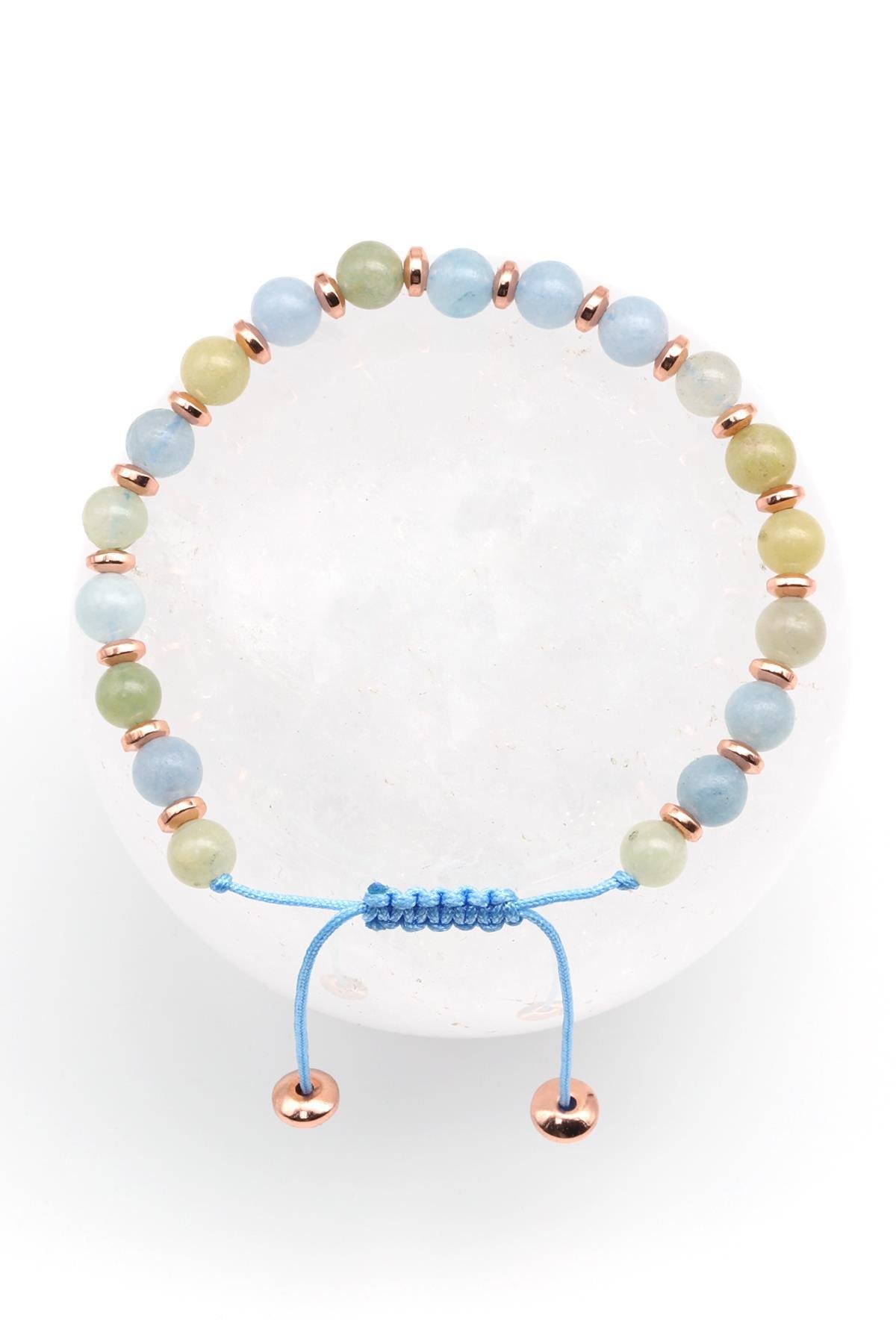 Akuamarin - Heliodor Doğal Taş Makrome Örme Bileklik