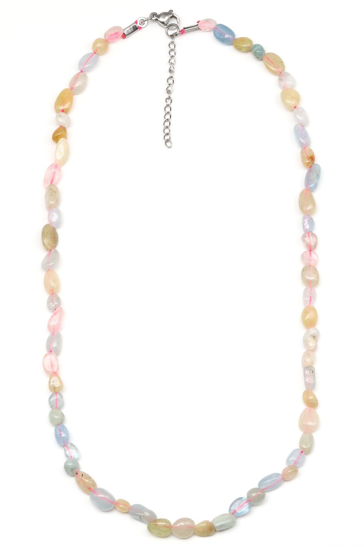 Akuamarin-Heliodor-Morganit ( Çelik Klipsli ) Doğal Taş Kolye Mercimek Kesim