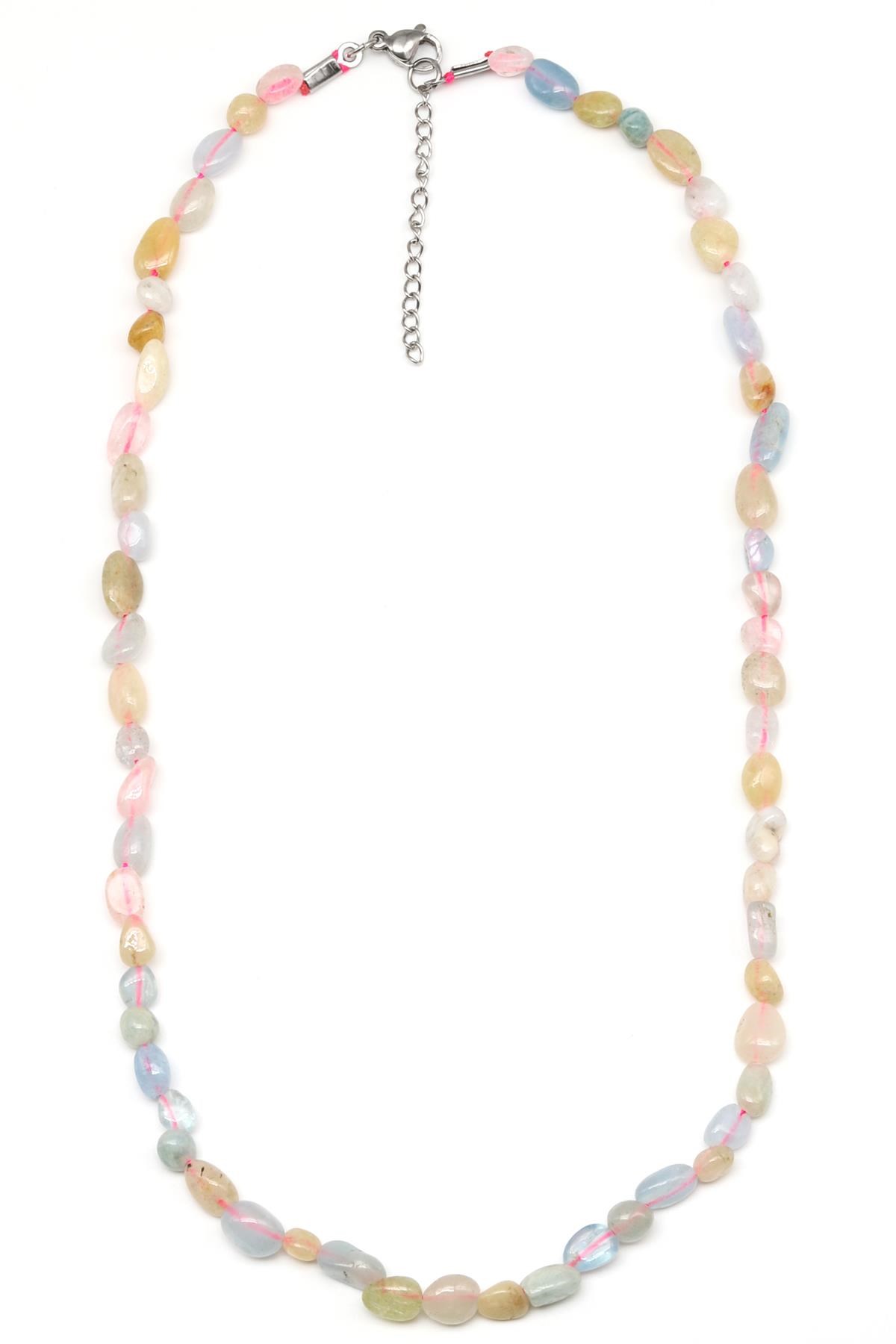 Akuamarin-Heliodor-Morganit ( Çelik Klipsli ) Doğal Taş Kolye Mercimek Kesim