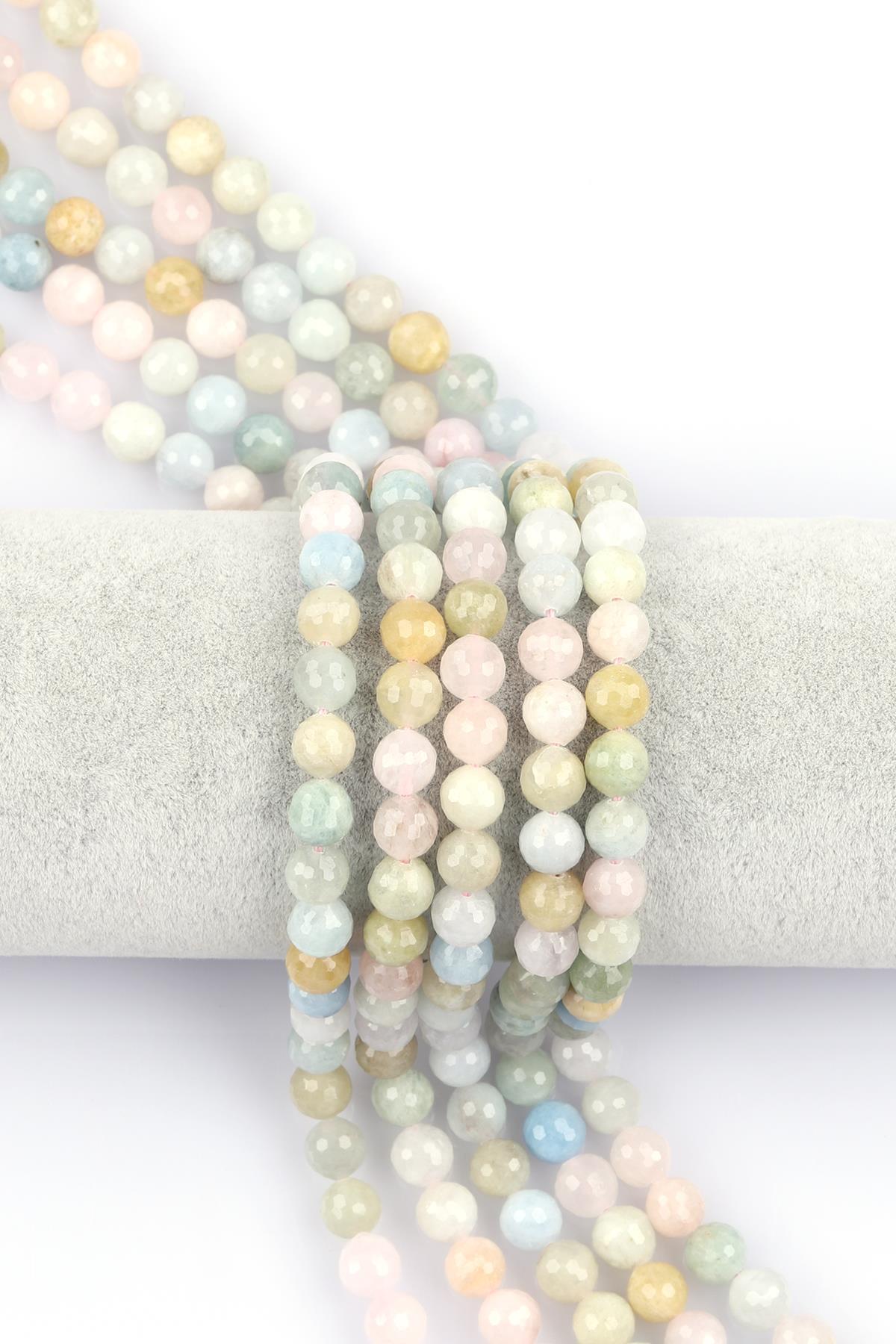 Akuamarin – Heliodor – Morganit Doğal Taş Dizi 8 mm Fasetli Küre Kesim