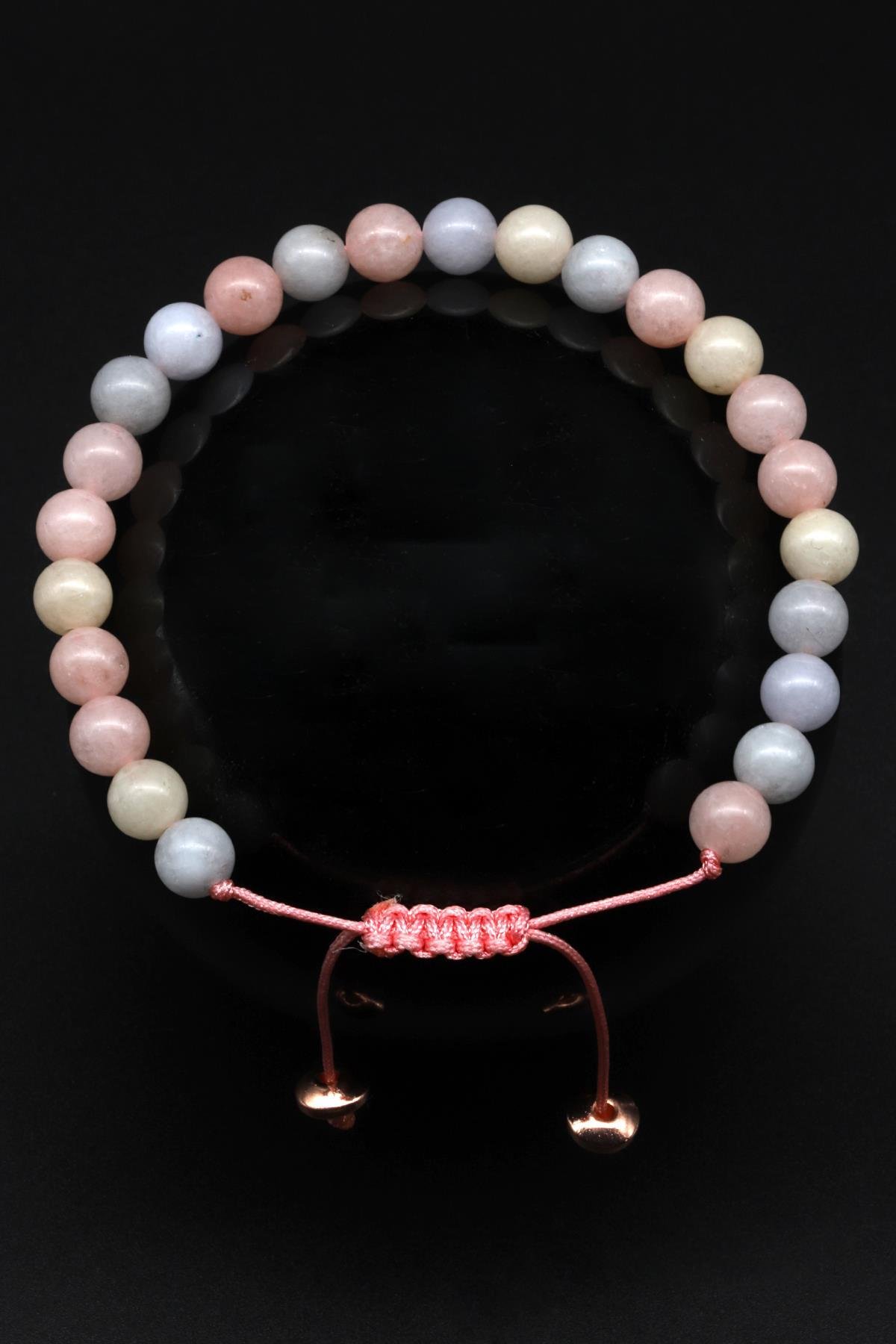 Akuamarin - Heliodor - Morganit Doğal Taş Makrome Örme Bileklik