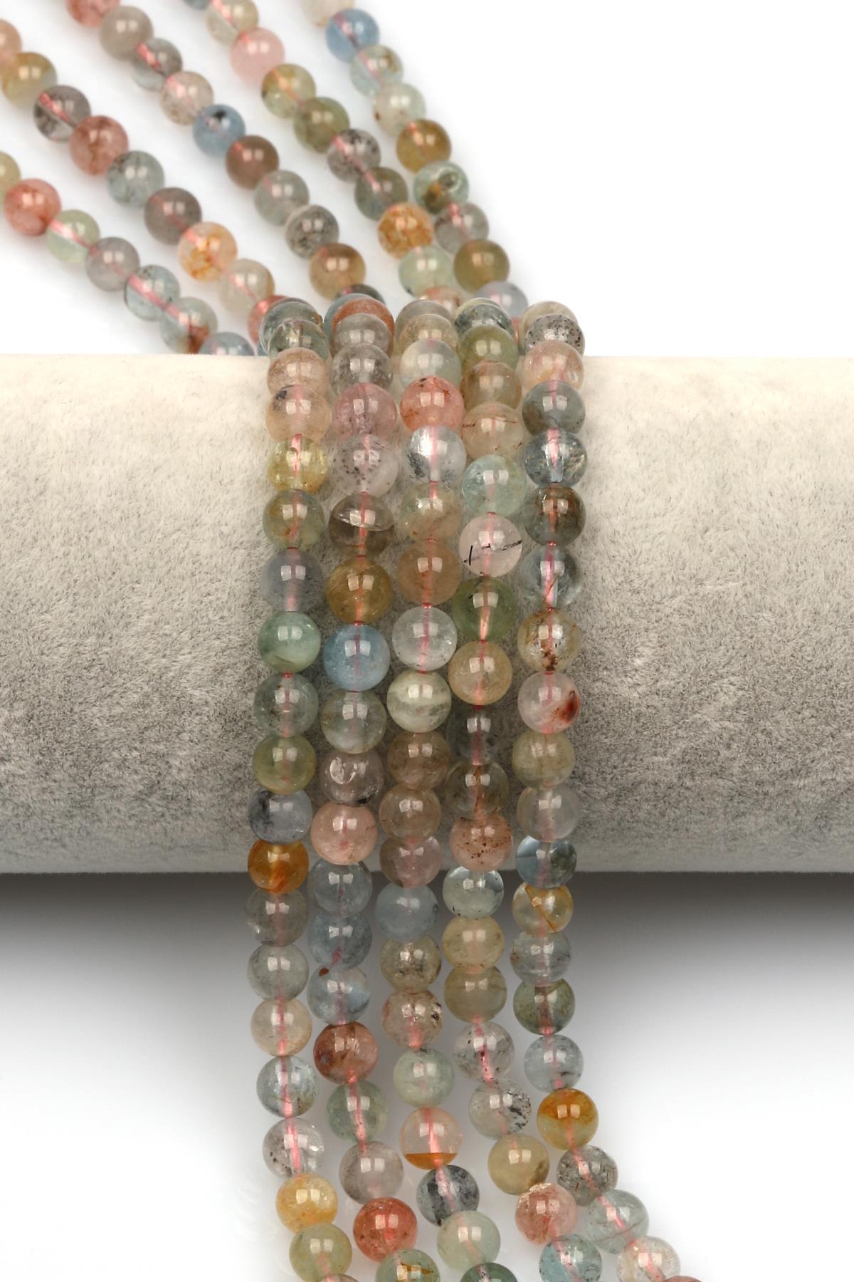 Akuamarin-Morganit-Heliodor Doğal Taş Dizi 6 mm Küre Kesim