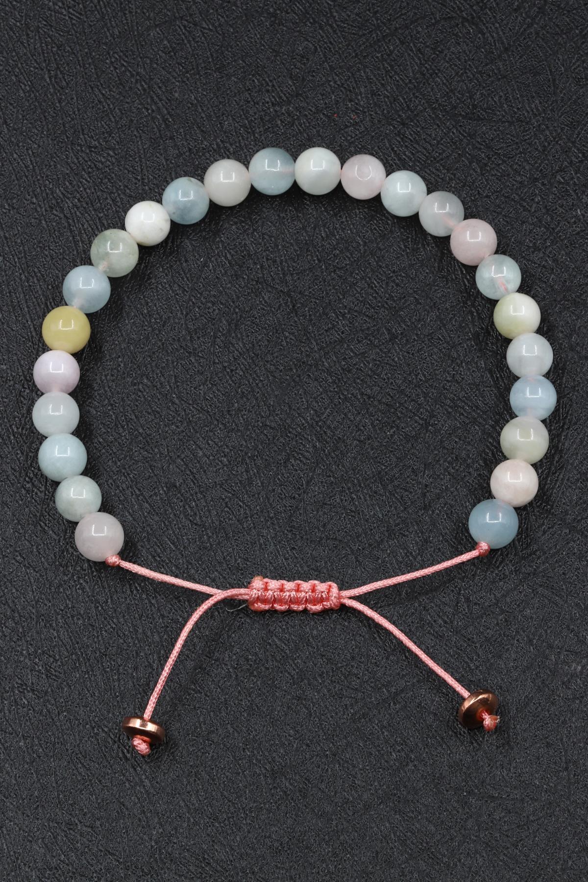 Akuamarin - Morganit - Heliodor Doğal Taş Makrome Örme Bileklik