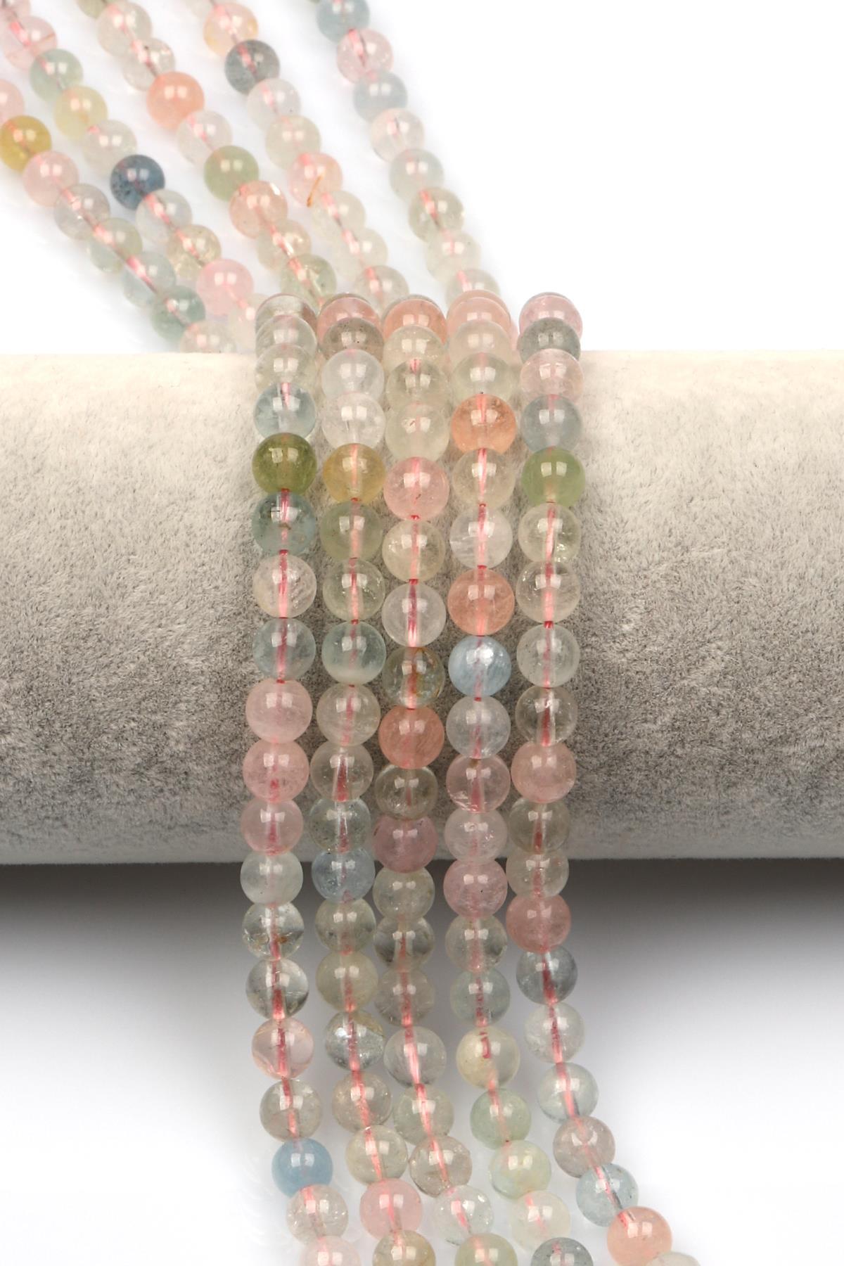 Akuamarin-Morganit-Heliodor Doğal Taş Dizi 6 mm Küre Kesim