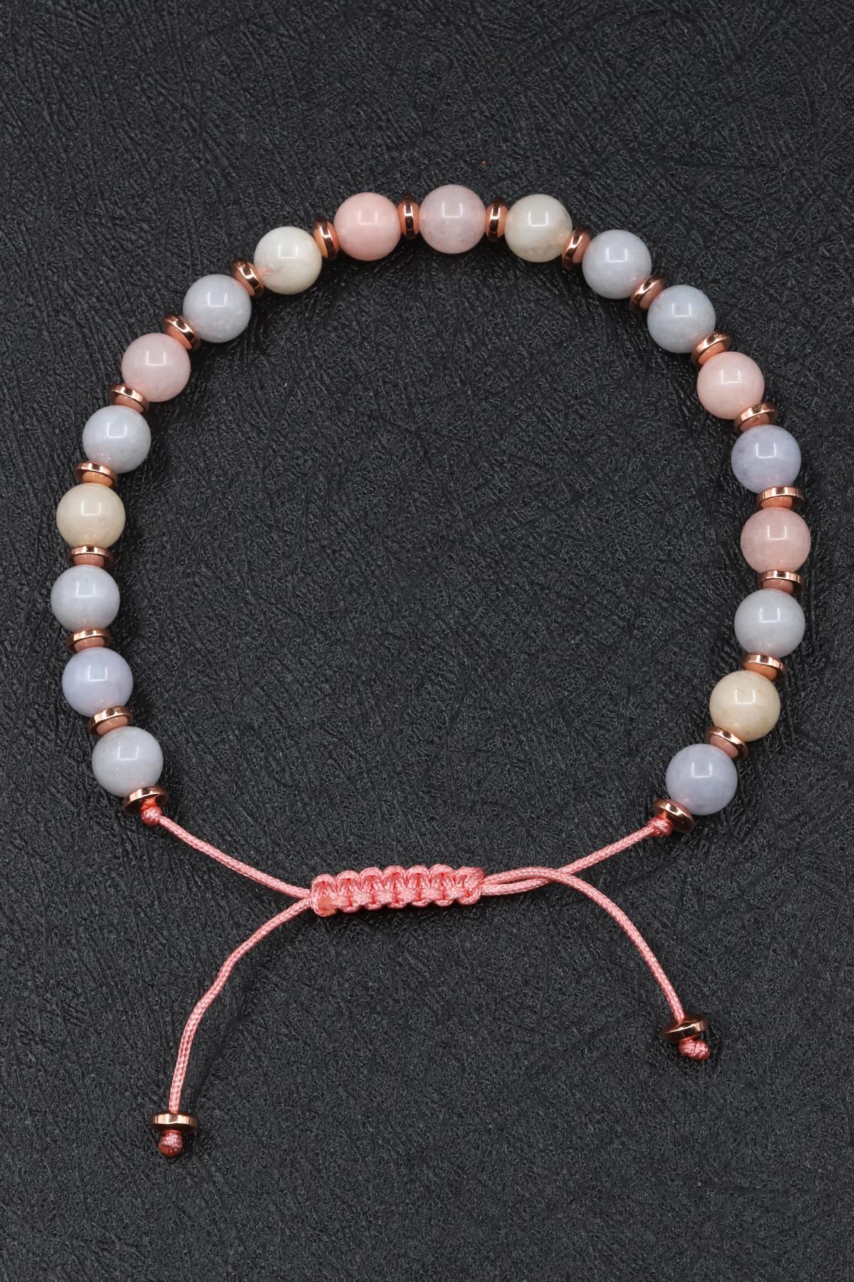 Akuamarin - Morganit - Heliodor Doğal Taş Makrome Örme Bileklik