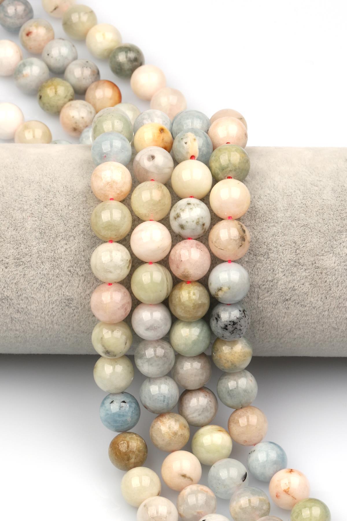 Akuamarin-Morganit-Heliodor Doğaltaş Dizi 10 mm Küre Kesim