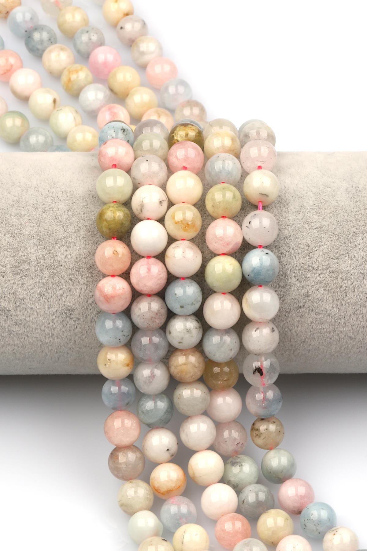 Akumarin-Morganit-Heliodor Doğaltaş Dizi 8 mm Küre Kesim