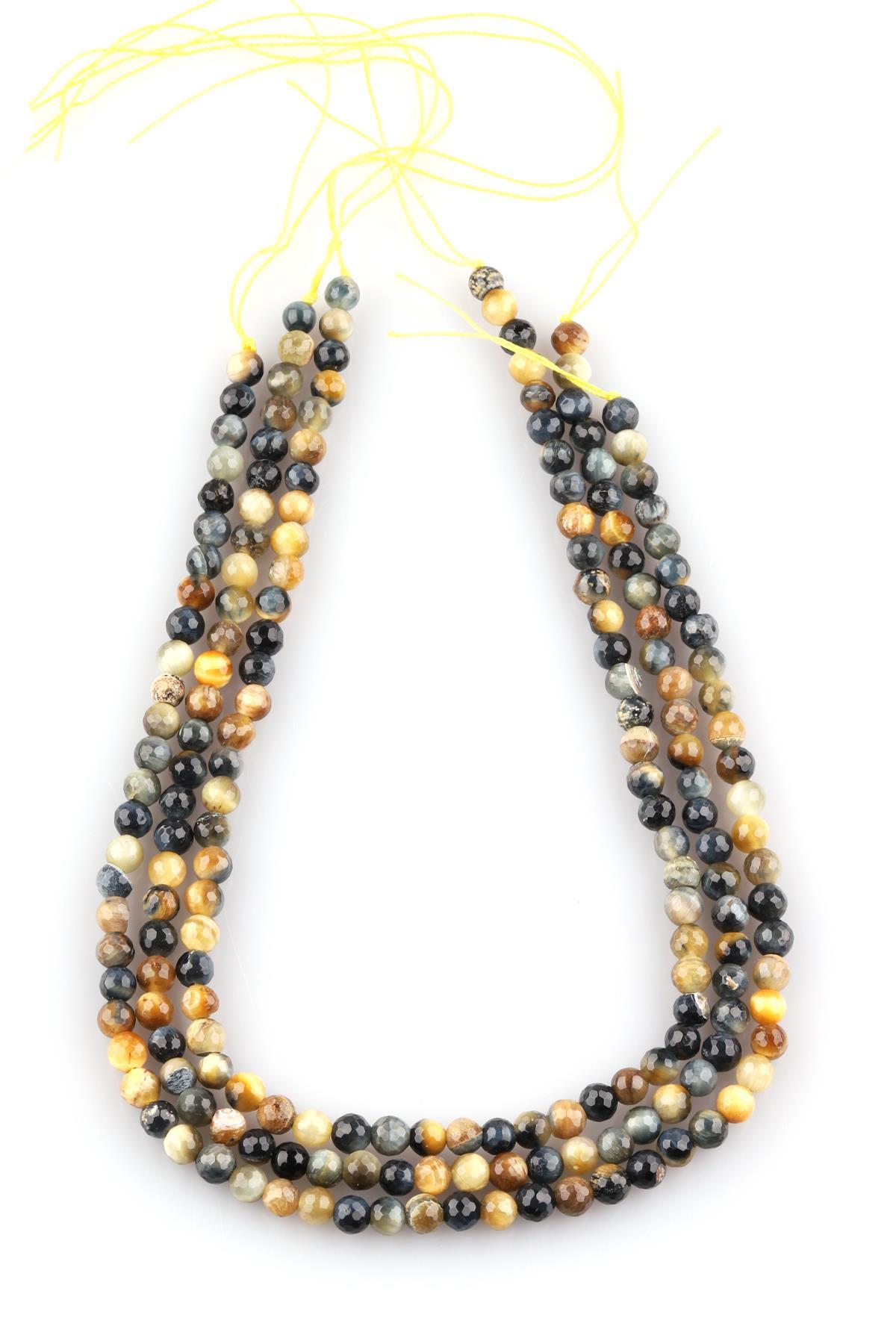 Alaca Kaplan Gözü Doğal Taş Dizi 6 mm Fasetli Küre Kesim