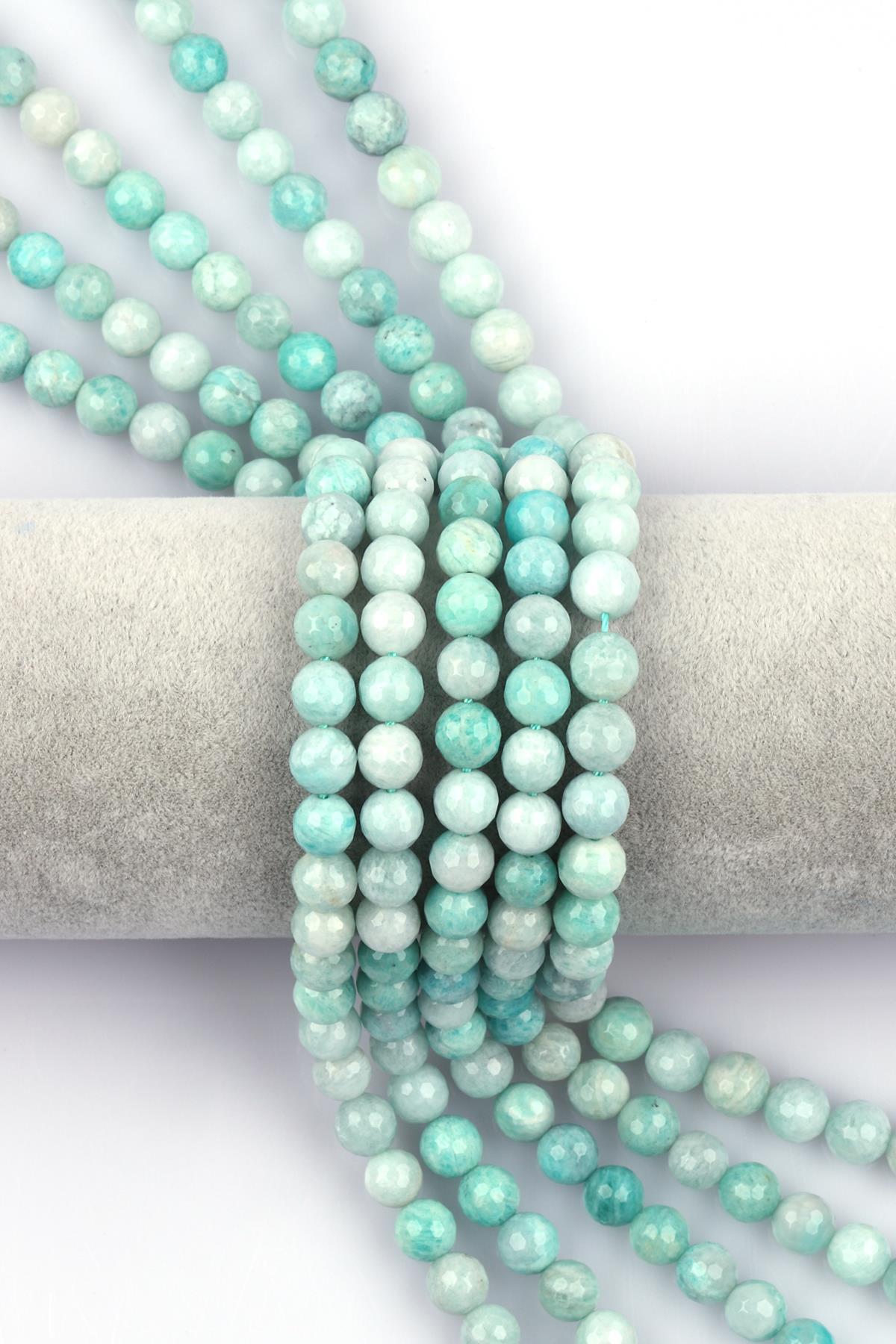 Amazonit ( AB Kalite ) Doğal Taş Dizi 8 mm Fasetli Küre Kesim