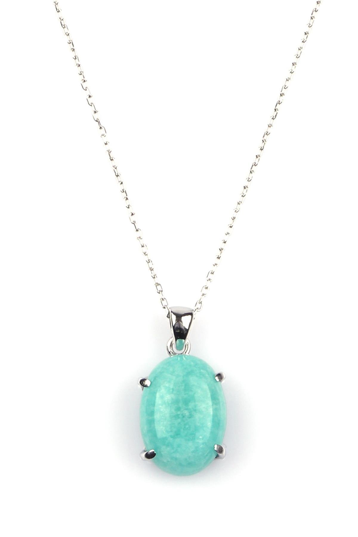 Amazonit Doğal Taş 925 Ayar Gümüş Kolye
