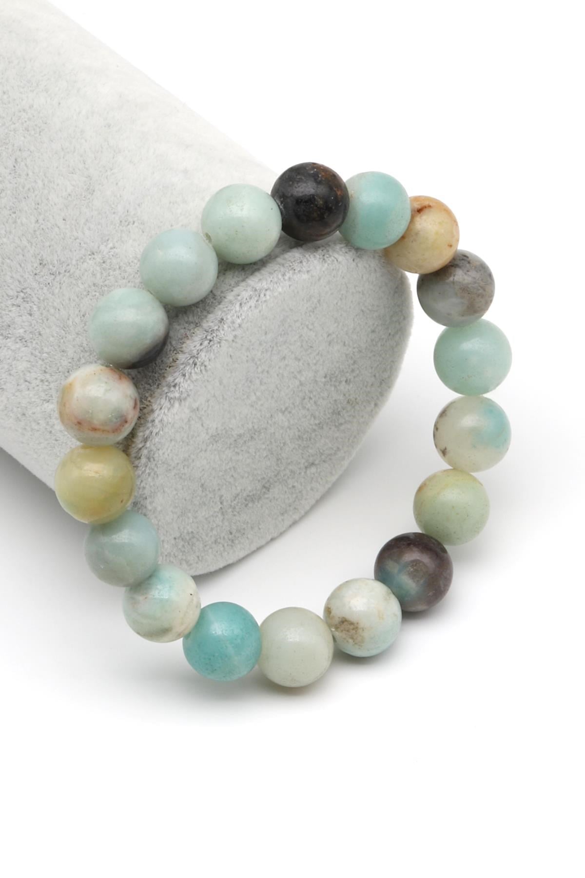 Amazonit Doğal Taş Bileklik 10 mm Küre Kesim