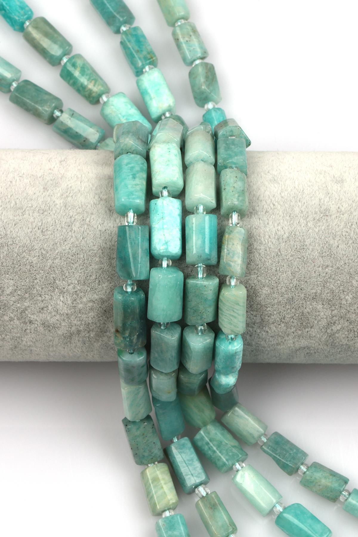 Amazonit Doğal Taş Dizi 7 x 12 mm Boru Kesim