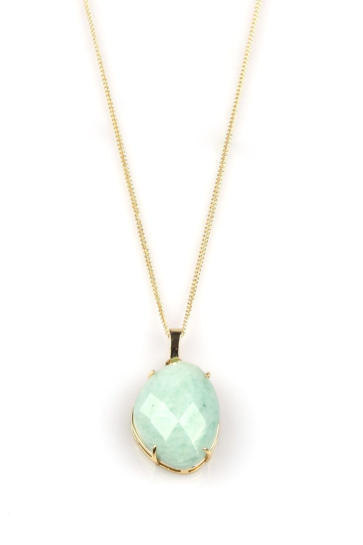 Amazonit Doğal Taş Gold Renkli Kolye