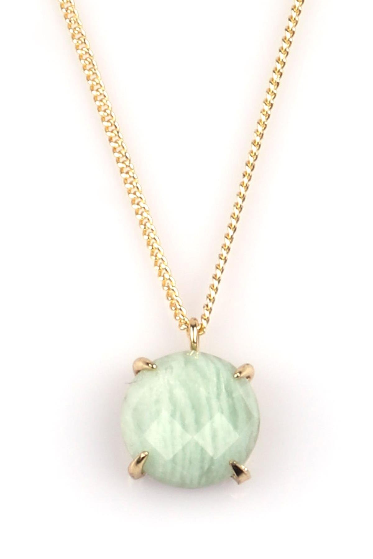 Amazonit Doğal Taş Gold Renkli Kolye