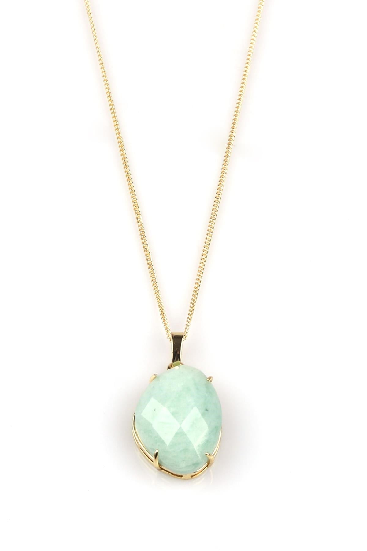 Amazonit Doğal Taş Gold Renkli Kolye