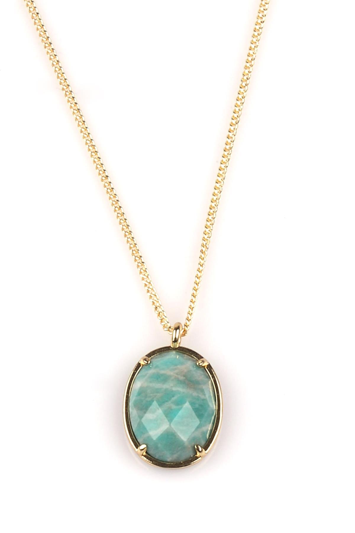 Amazonit Doğal Taş Gold Renkli Kolye