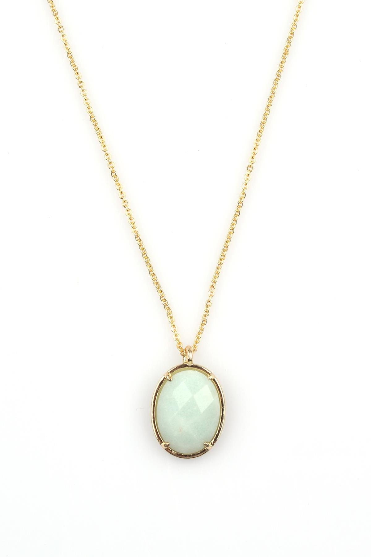 Amazonit Doğal Taş Gold Renkli Kolye