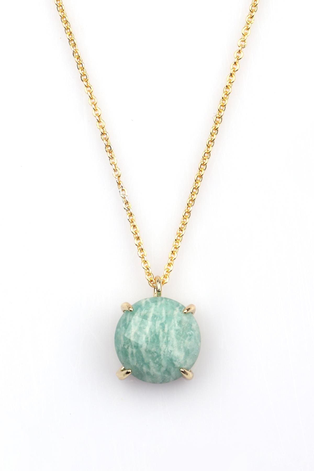 Amazonit Doğal Taş Gold Renkli Kolye