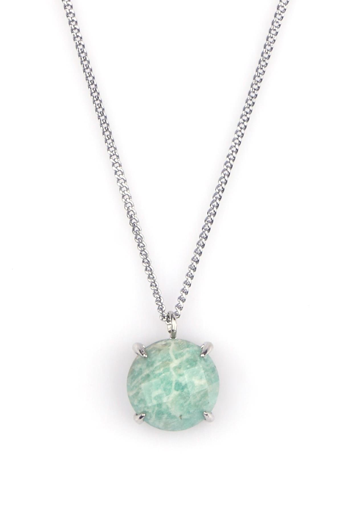 Amazonit Doğal Taş Gümüş Renkli Kolye