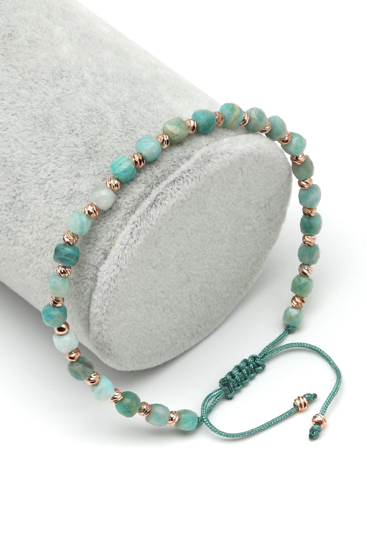 Amazonit Doğal Taş Makrome Örme Bileklik Küp Kesim - BMK-655