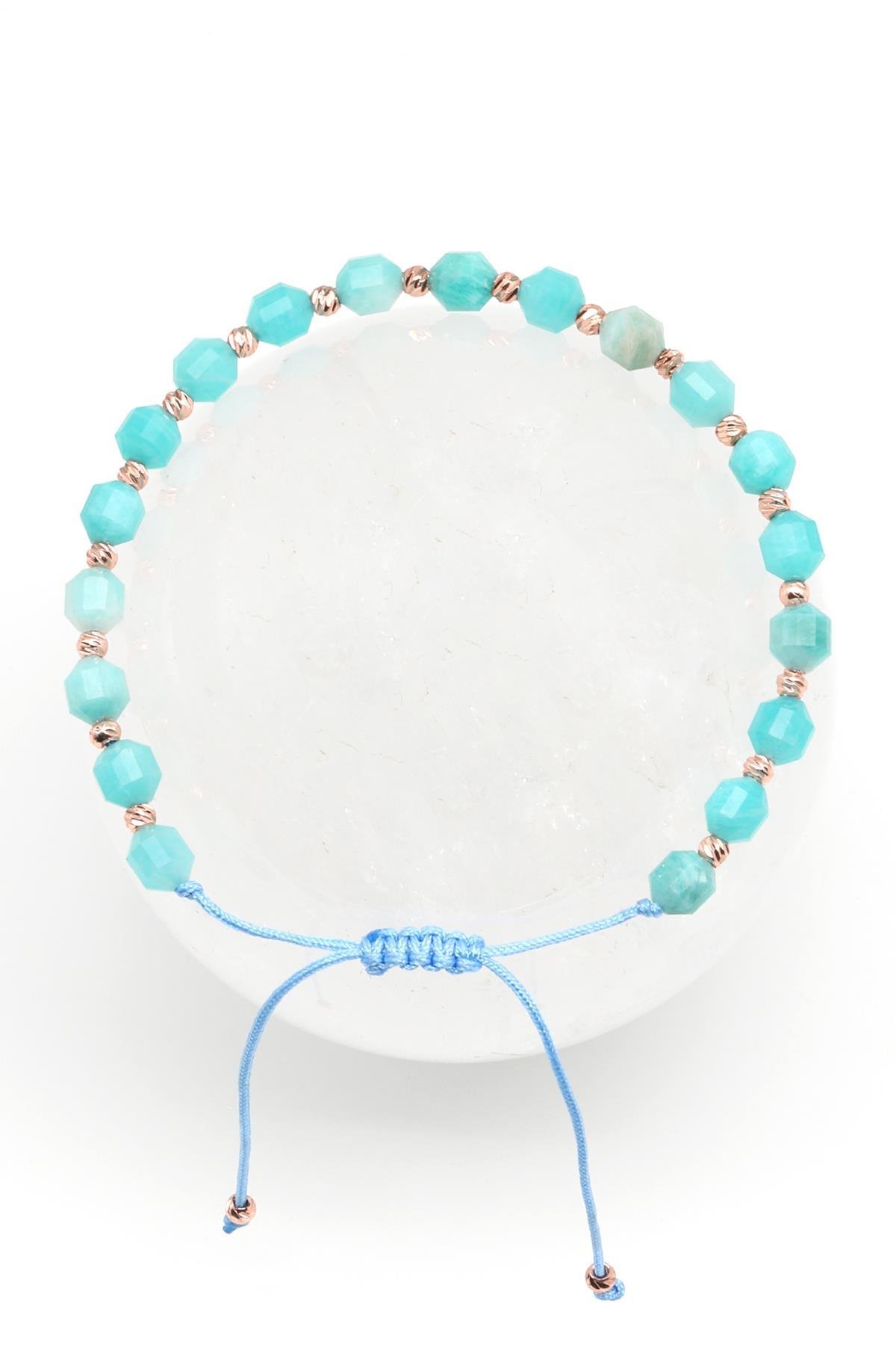 Amazonit Doğal Taş Makrome Örme Bileklik Hexagonel Kesim