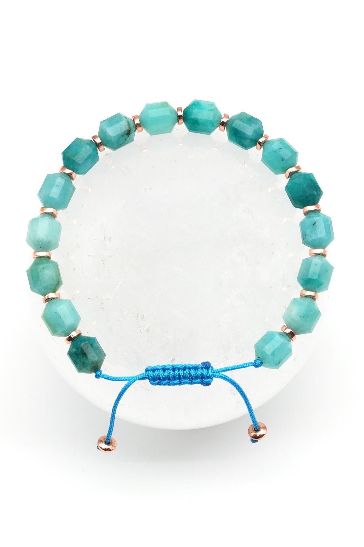 Amazonit Doğal Taş Makrome Örme Bileklik Hexagonal Kesim