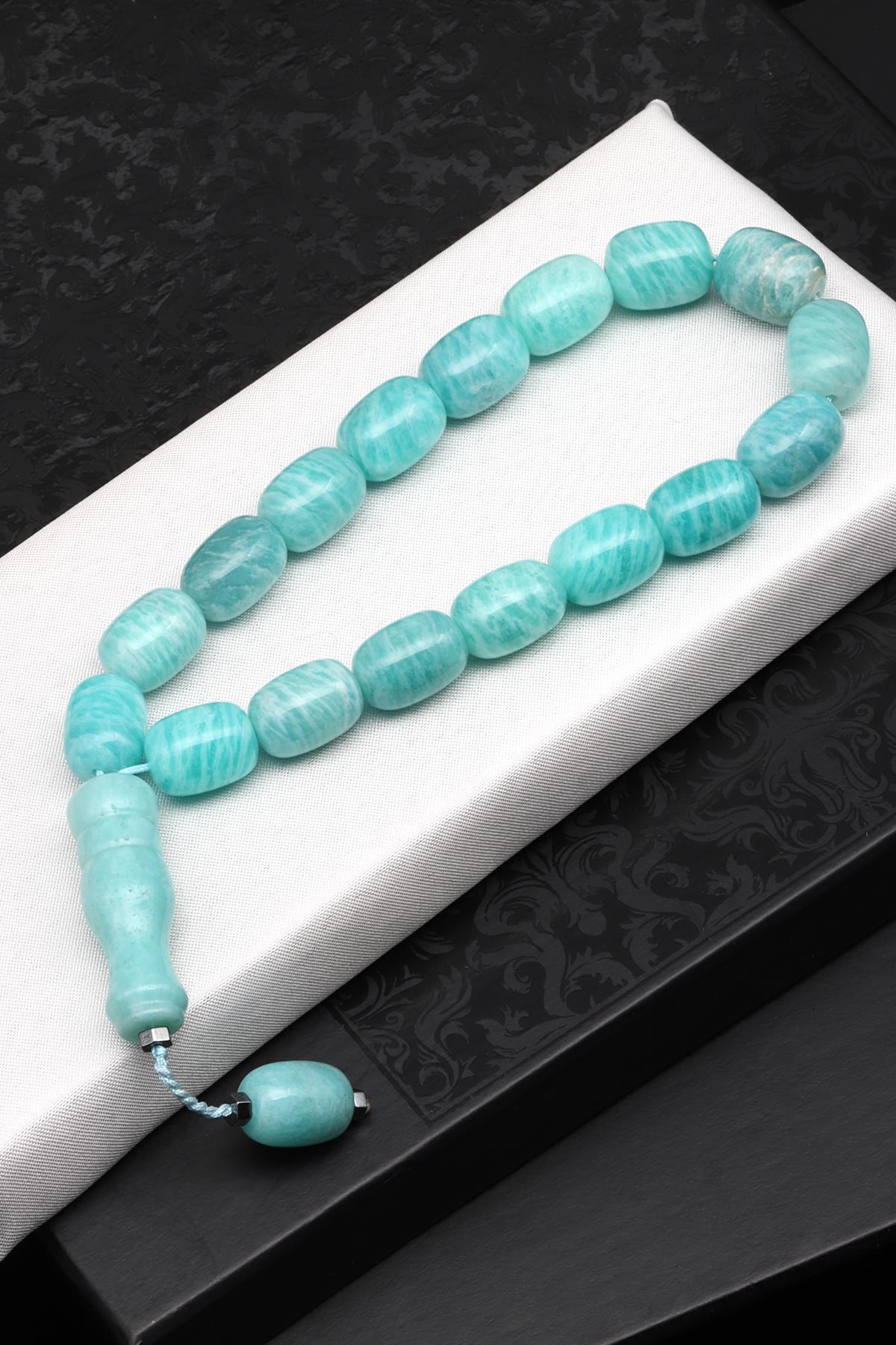 Amazonit Doğal Taş Tesbih 10 x 15 mm Silindir Kesim