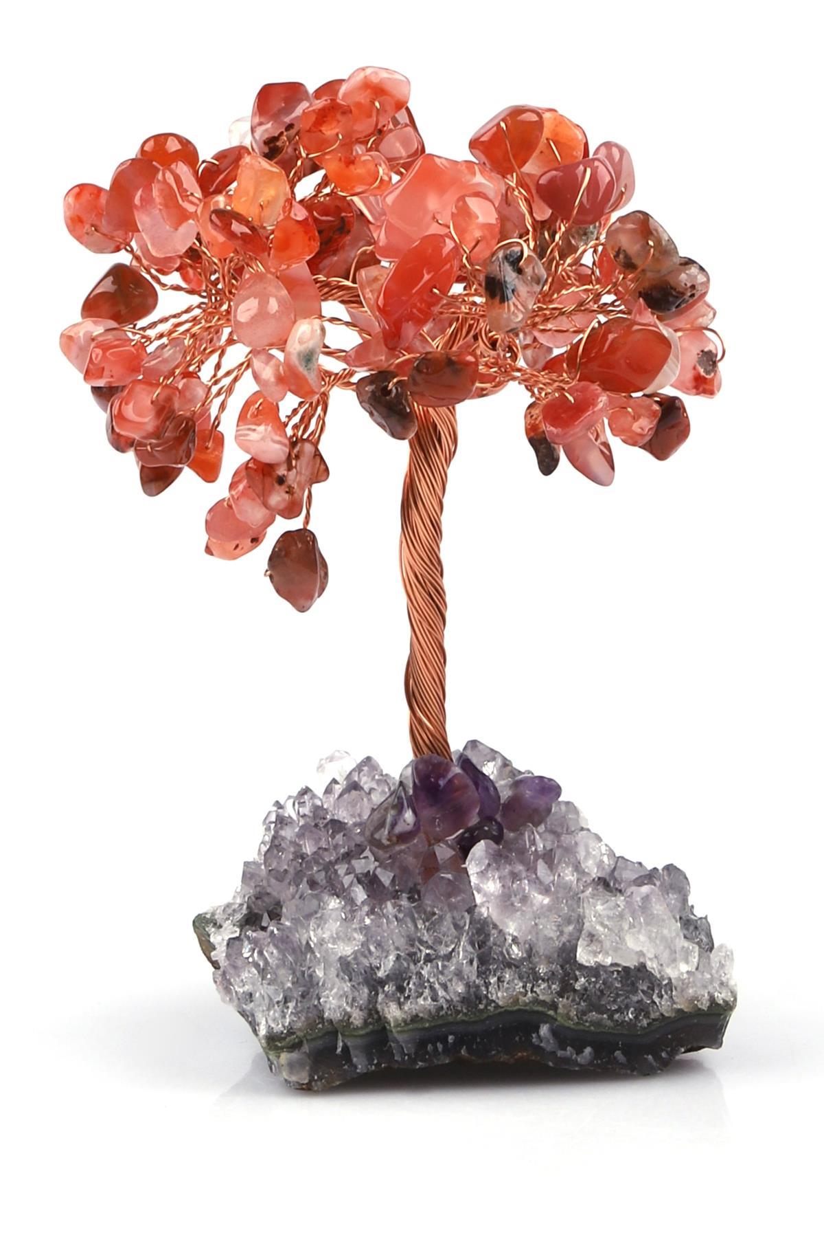 Ametist - Akik Doğal Taş Tel Sarmalı Tasarım Ağaç