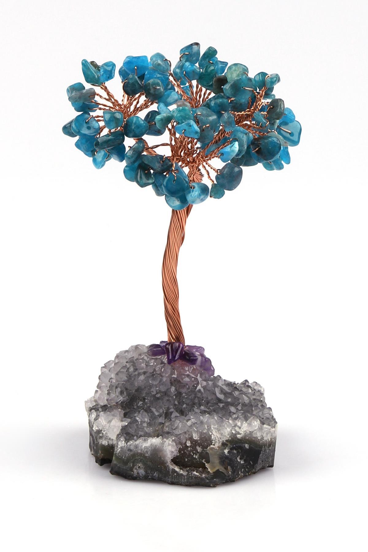 Ametist - Apatit Doğal Taş Tel Sarmalı Tasarım Ağaç