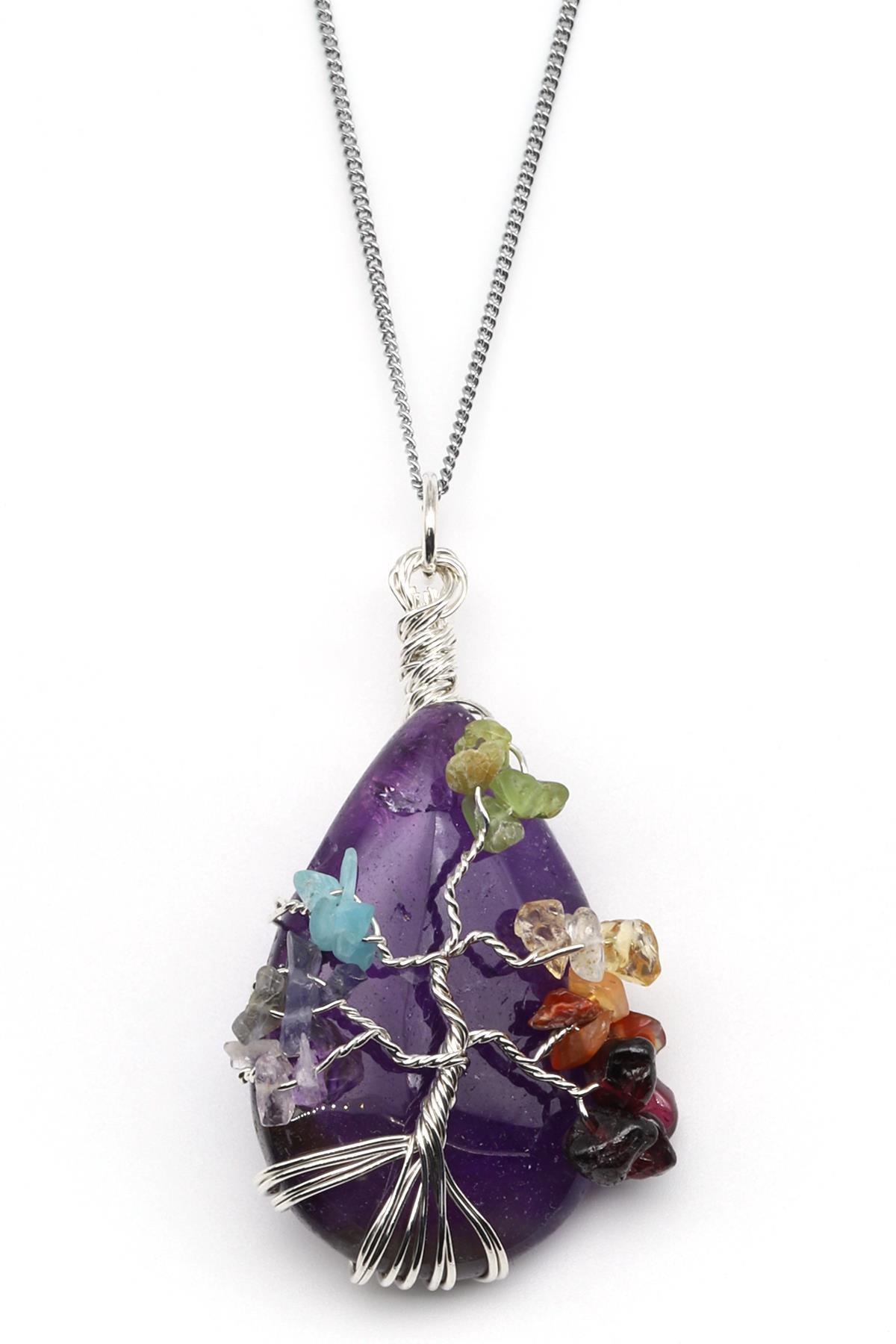 Ametist - Çakra Doğal Taş Damla Model Kolye