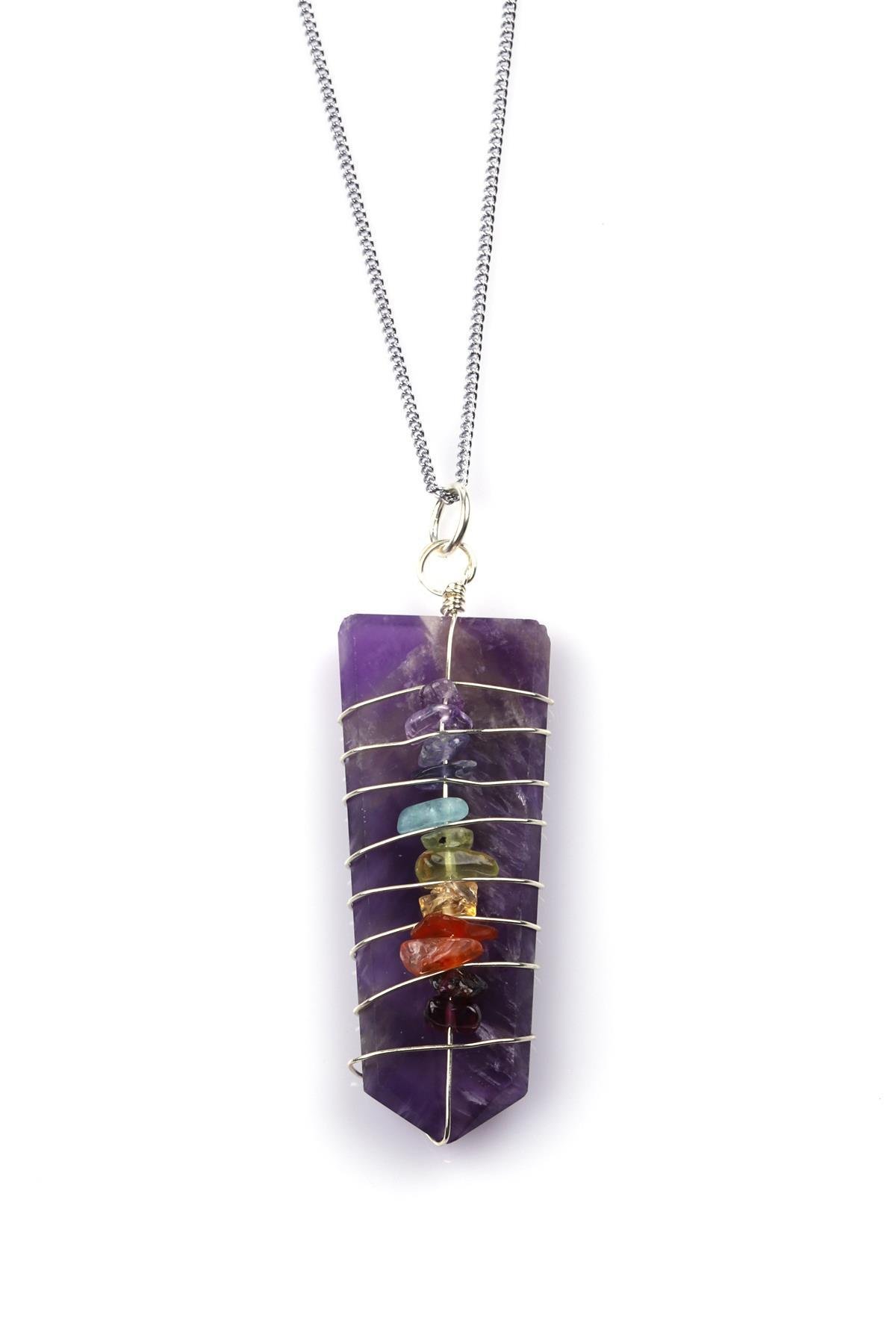 Ametist - Çakra Doğal Taş Tel Sarmalı Kolye 