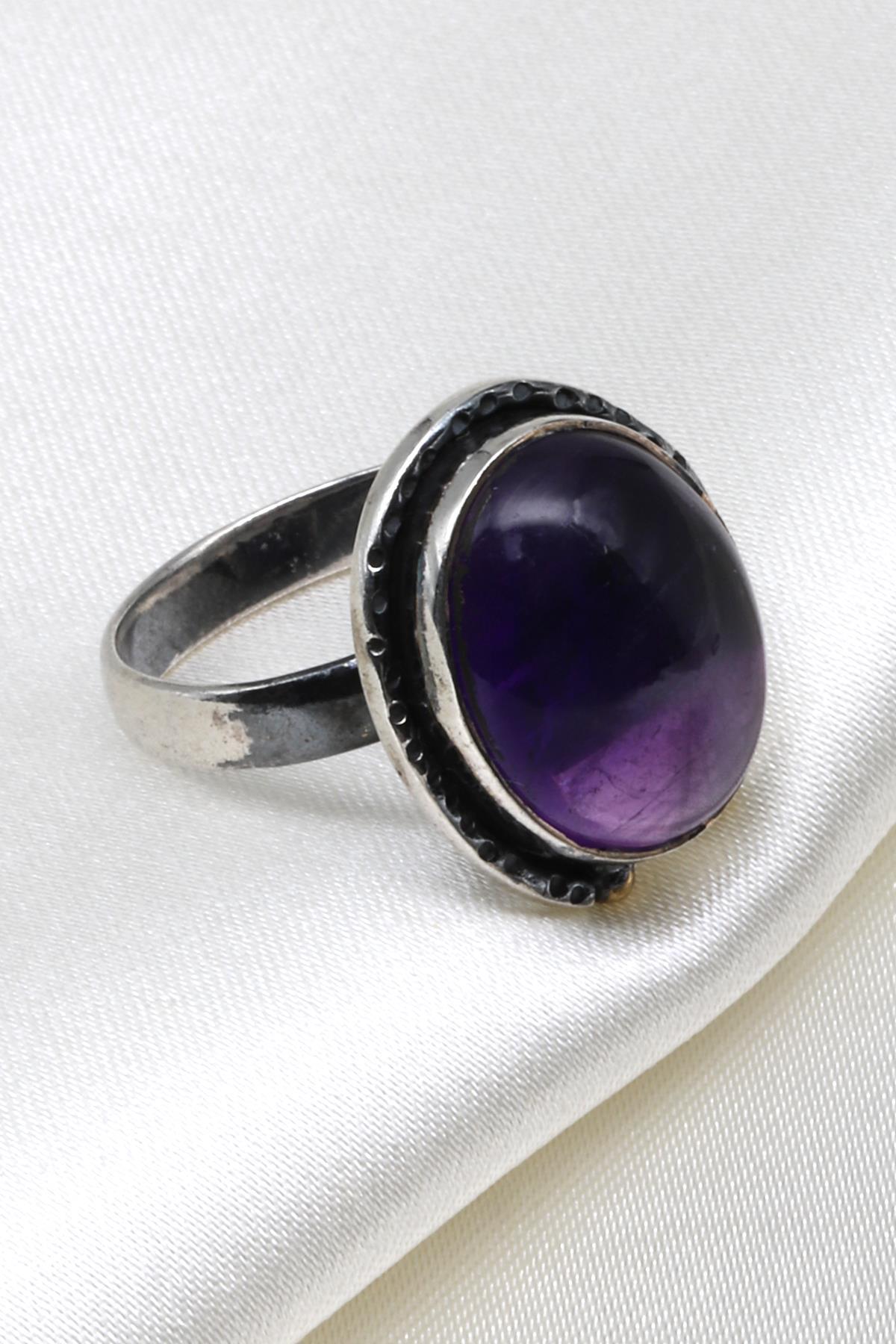 Ametist Doğal Taş 925 Ayar Gümüş Ayarlanabilir Yüzük