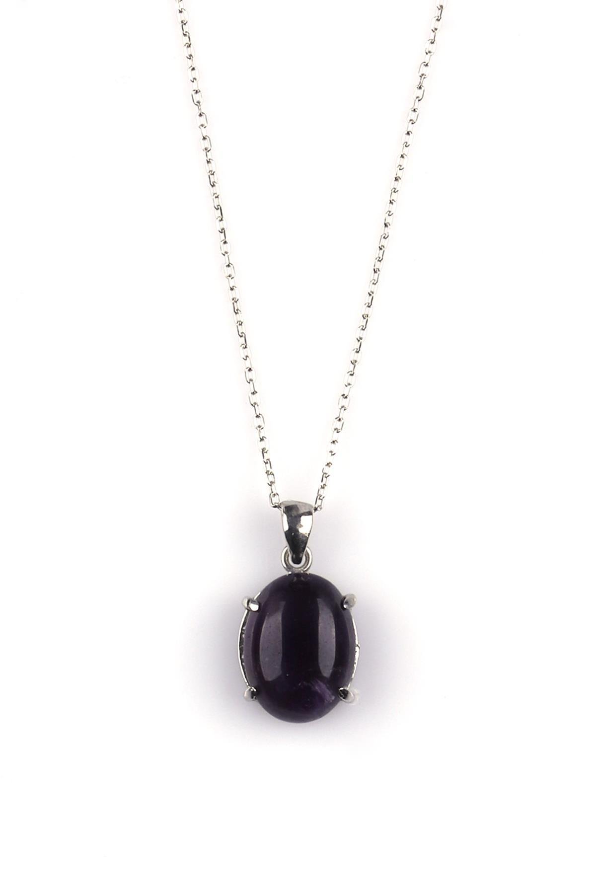 Ametist Doğal Taş 925 Ayar Gümüş Kolye