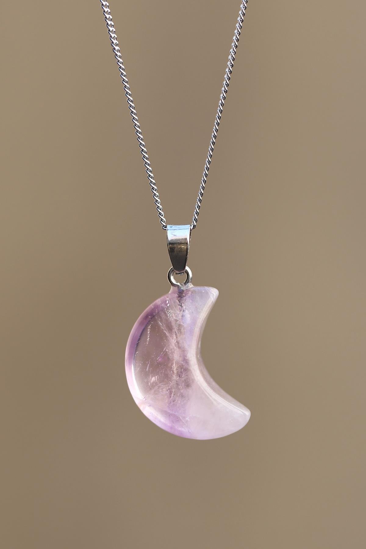 Ametist Doğal Taş Ay Model Kolye