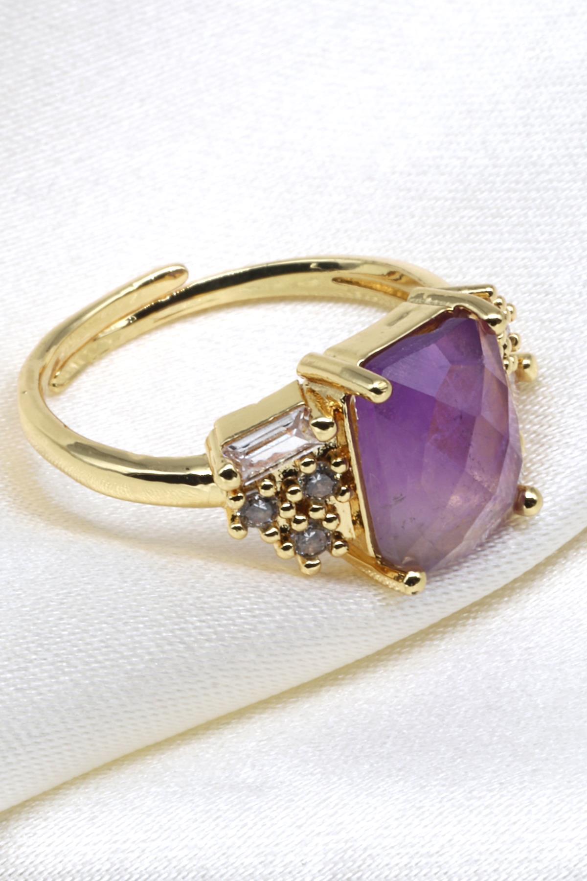 Ametist Doğal Taş Ayarlanabilir Yüzük