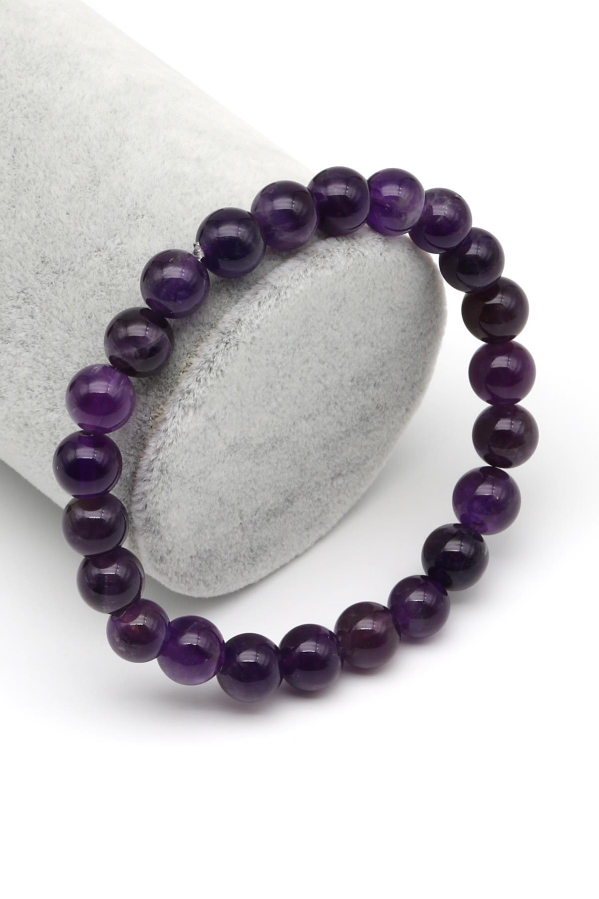 Ametist Doğal Taş Bileklik 8 mm Küre Kesim