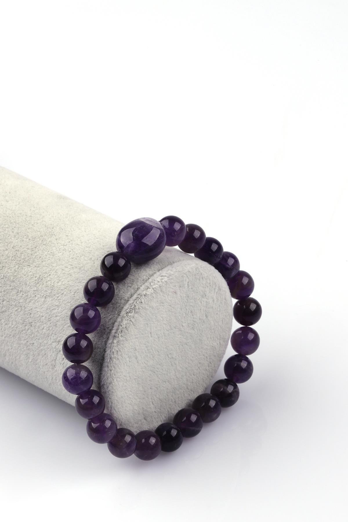 Ametist Doğal Taş Bileklik 8mm Küre Kesim