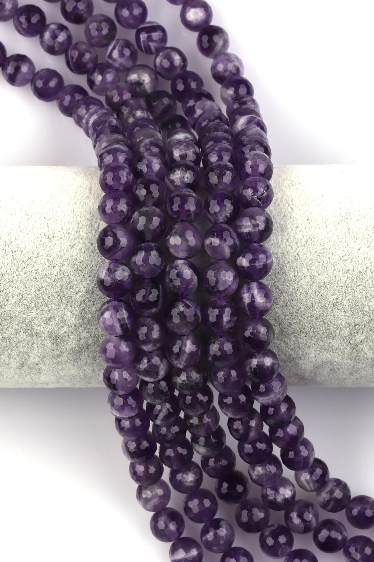 Ametist Doğal Taş Dizi 8 mm Fasetli Küre Kesim