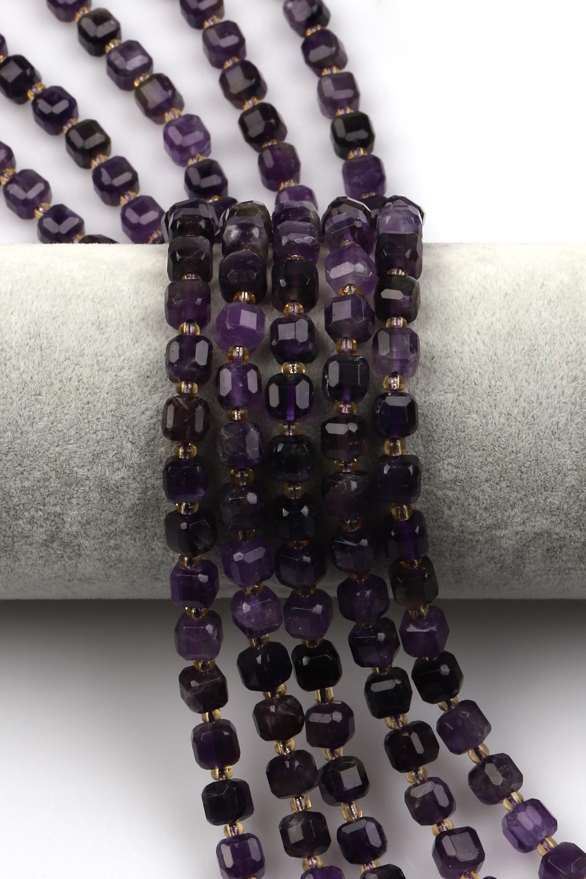 Ametist Doğal Taş Dizi 8 mm Küp Kesim