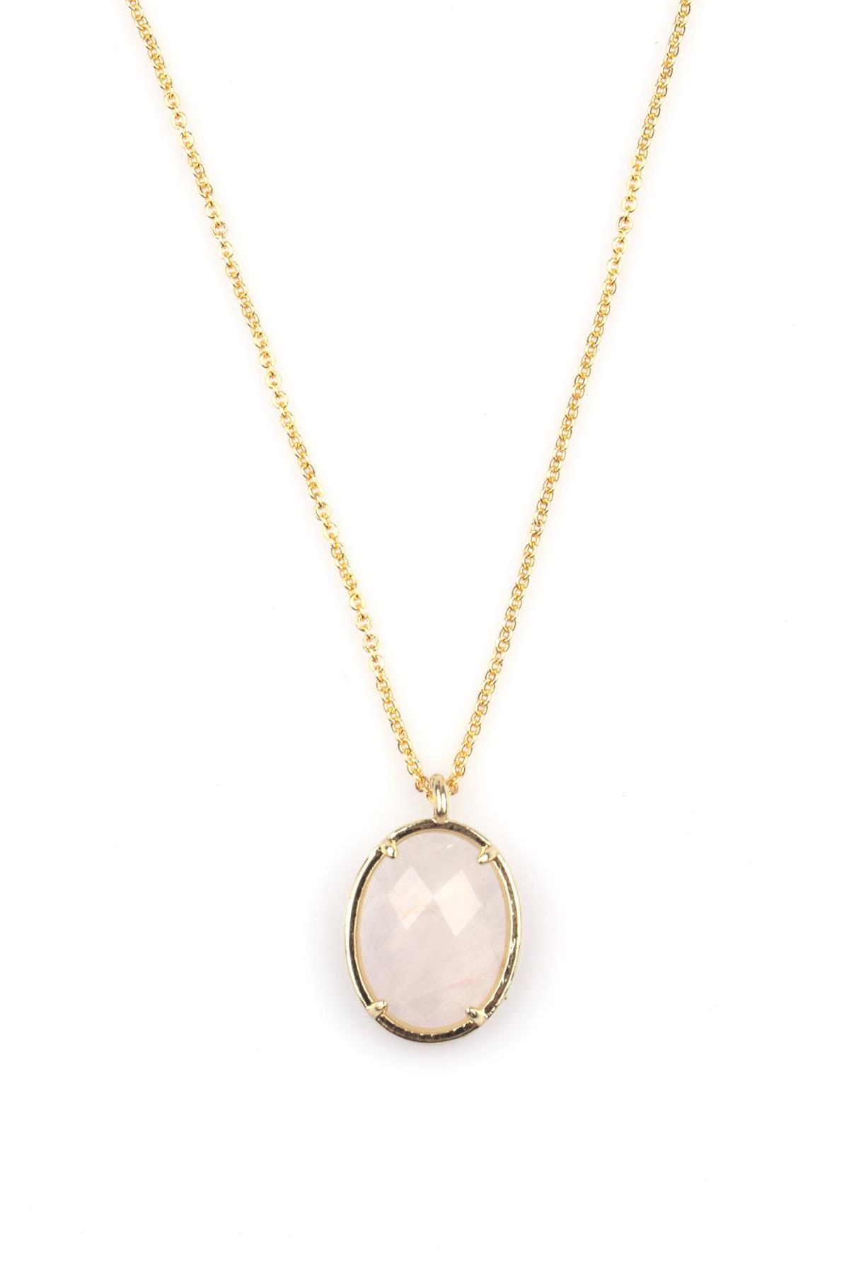 Ametist Doğal Taş Gold Renkli Kolye