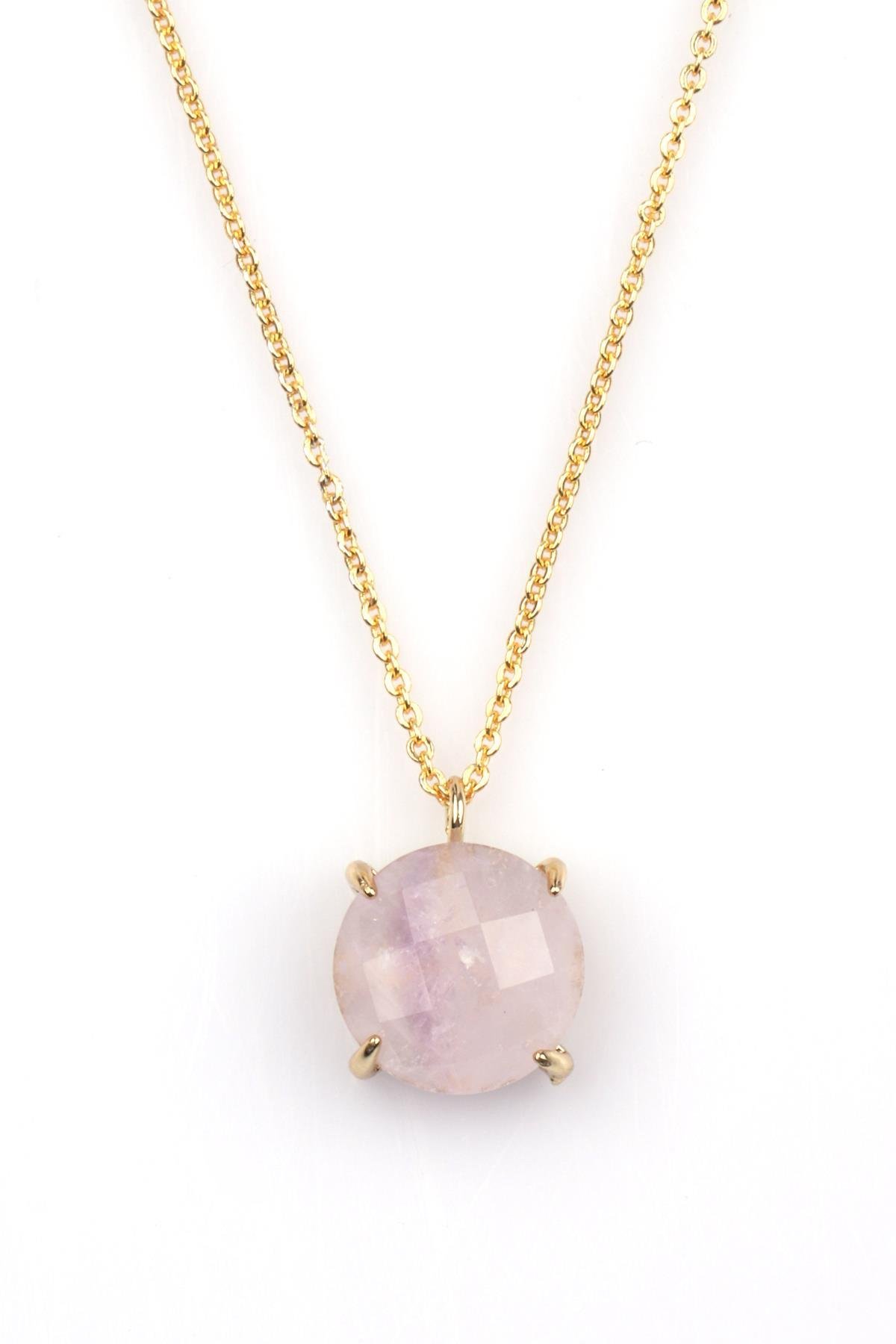 Ametist Doğal Taş Gold Renkli Kolye