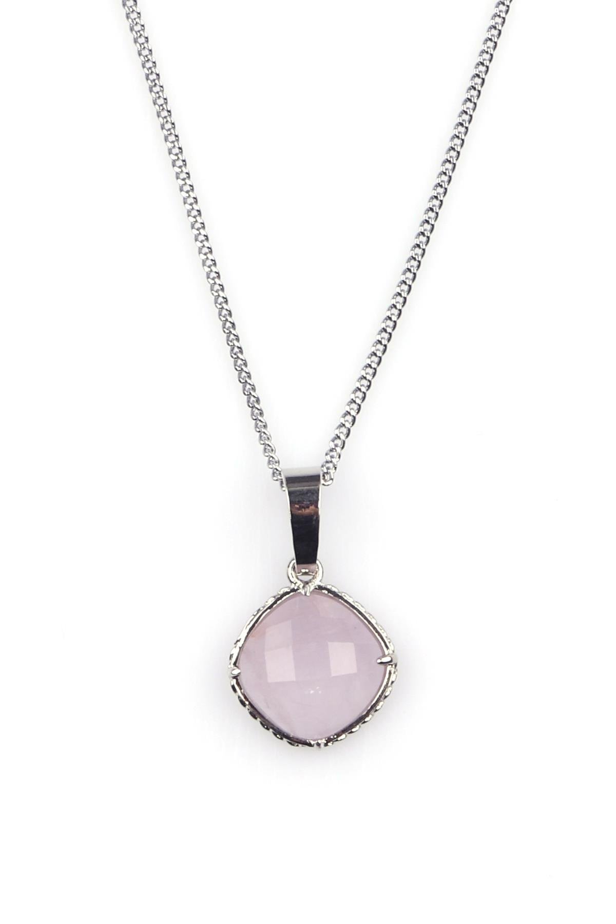 Ametist Doğal Taş Gümüş Renkli Kolye