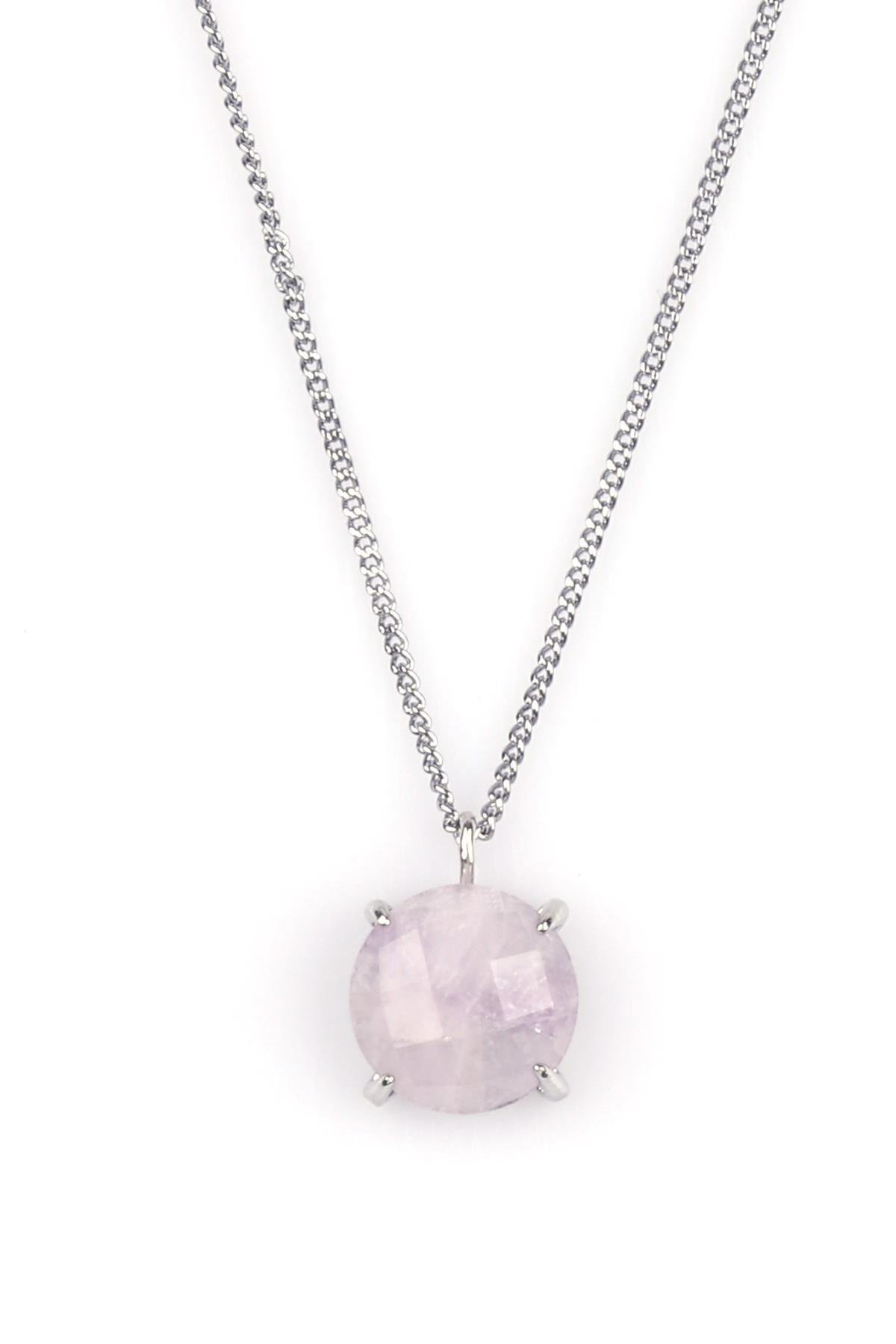 Ametist Doğal Taş Gümüş Renkli Kolye