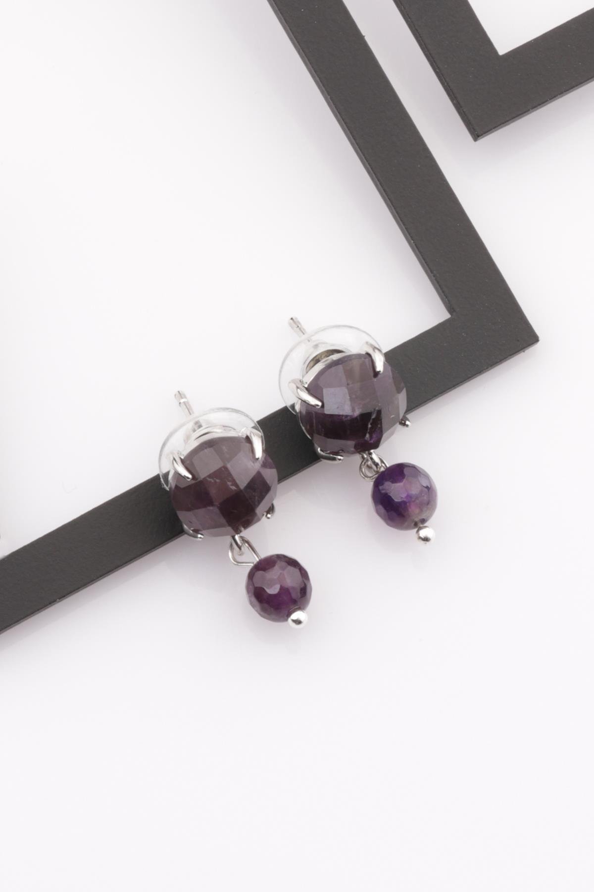 Ametist Doğal Taş Küpe