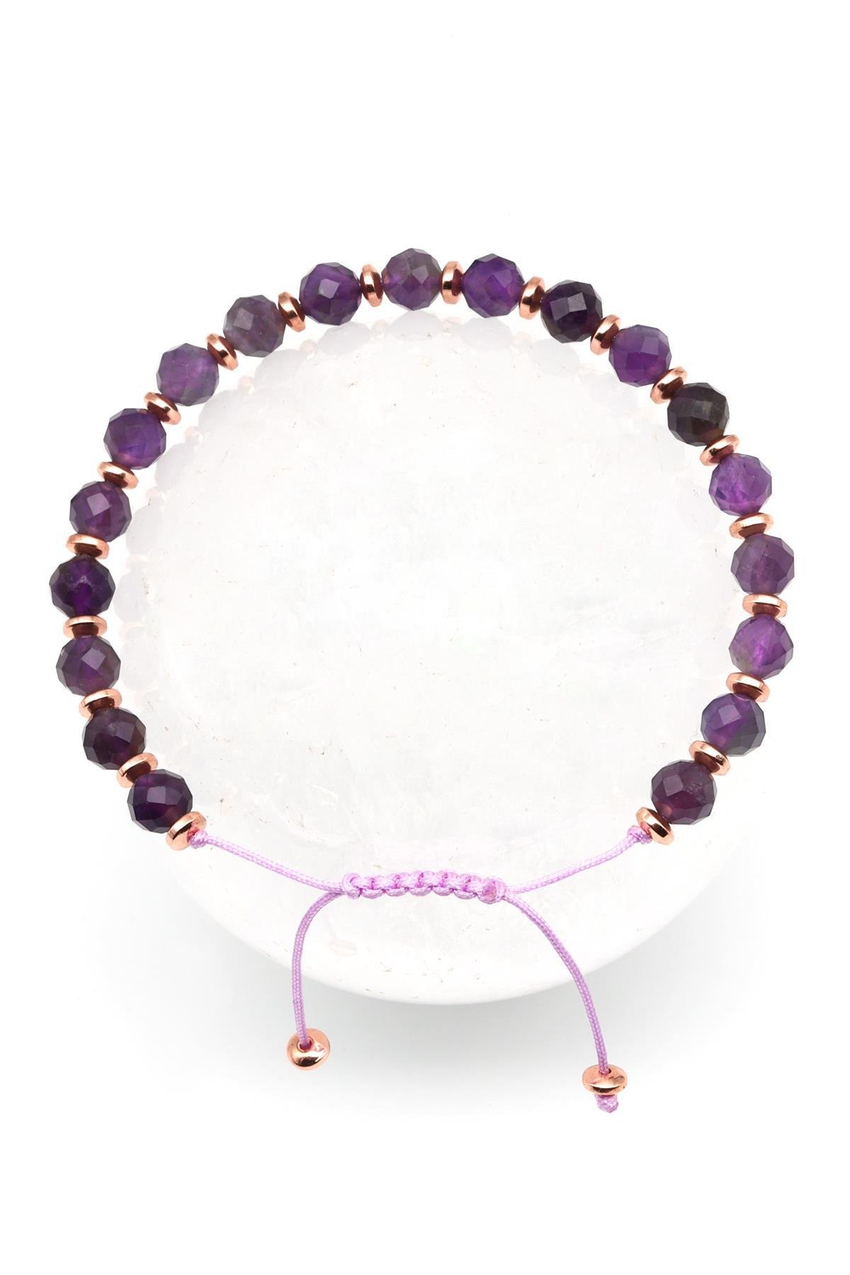 Ametist Doğal Taş Makrome Örme Bileklik